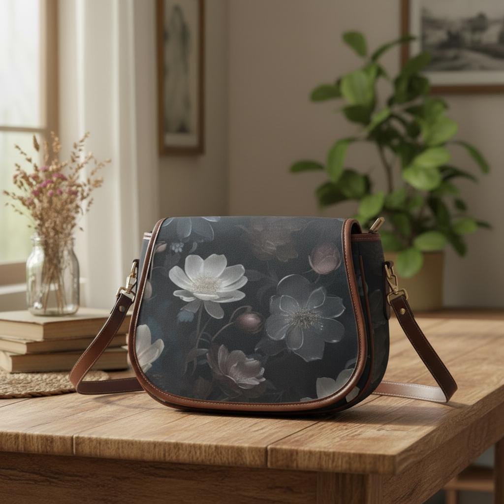 Dark Academia Romantic Flowers Saddle Bag – Vintage Style Crossbody