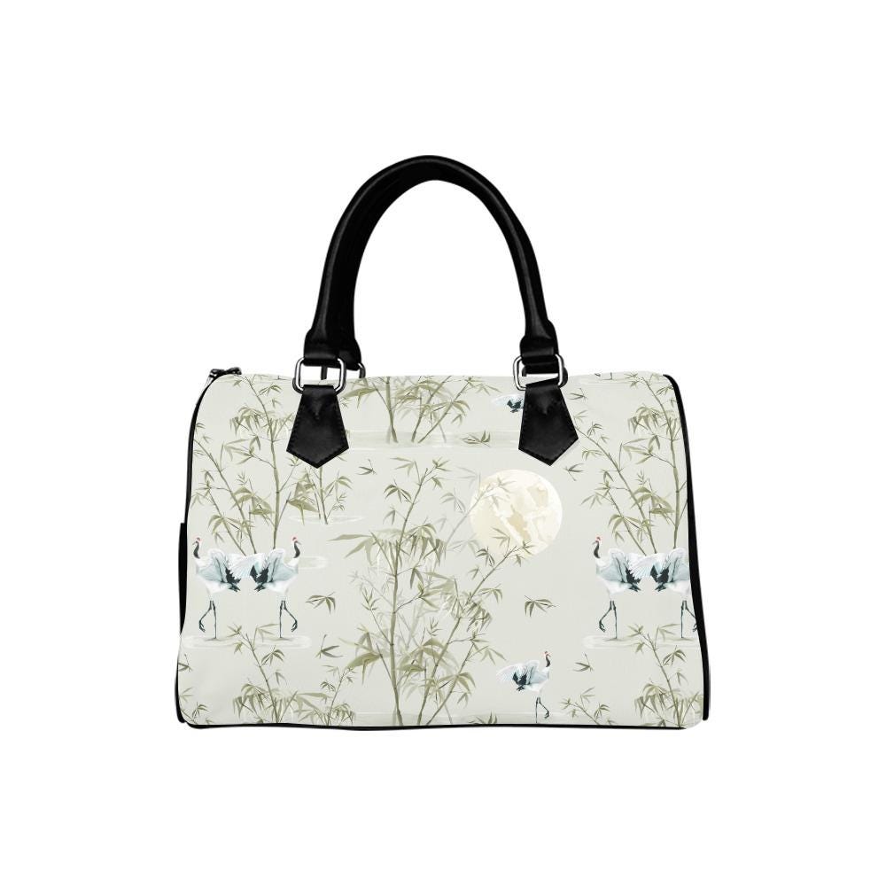 Crane Moon Bamboo Barrel Handbag – Asian Zen Art Japandi Purse