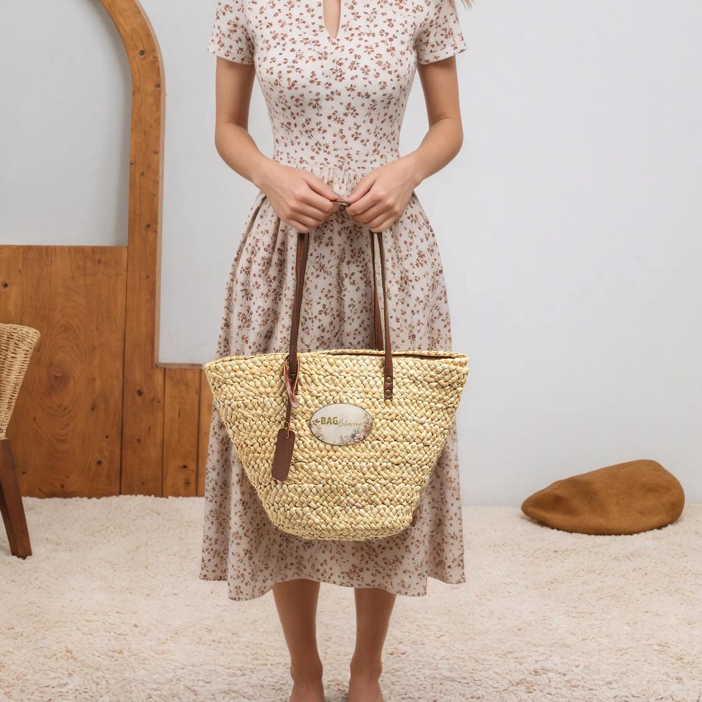 Large Woven Straw Tote Bag – Roomy Summer Tote with Zippered Interior