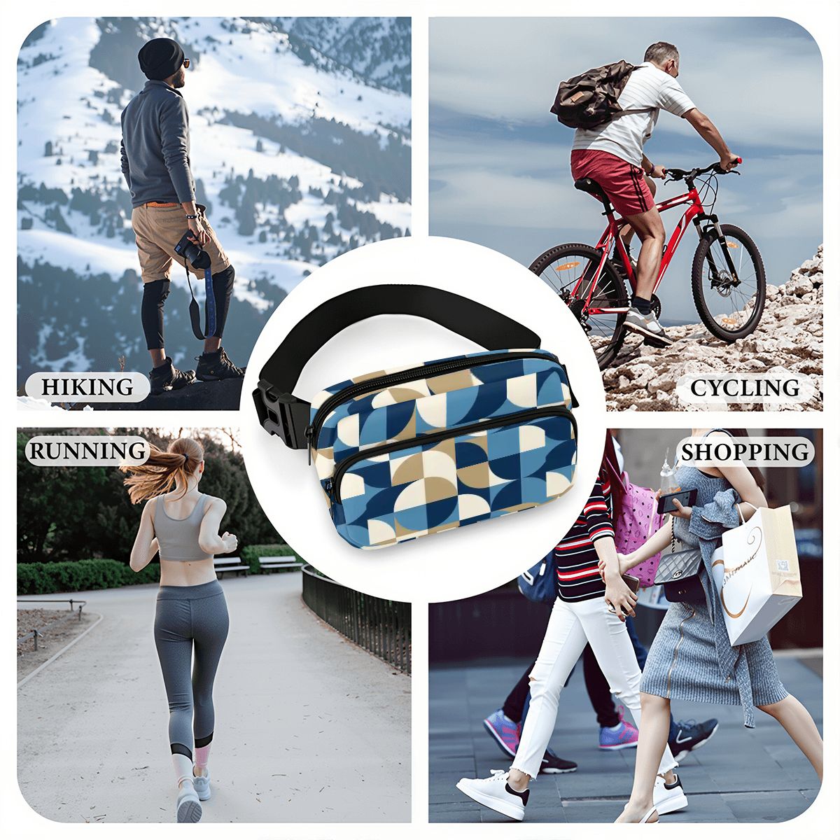 Geometric Retro 60s Belt Bag – Adjustable Fanny Pack