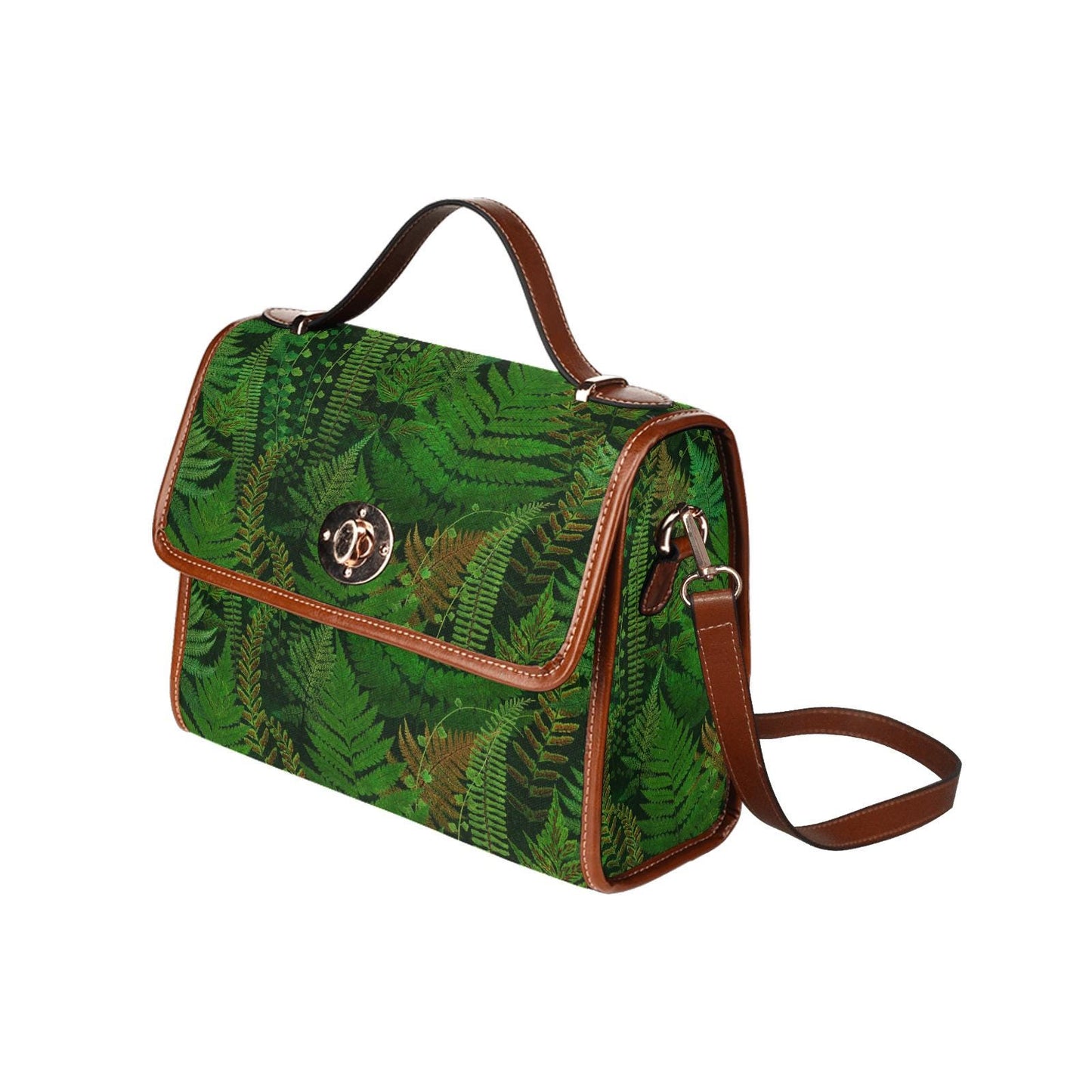 Green Fern Forest Canvas Crossbody Bag – Botanical Dark Academia Handbag