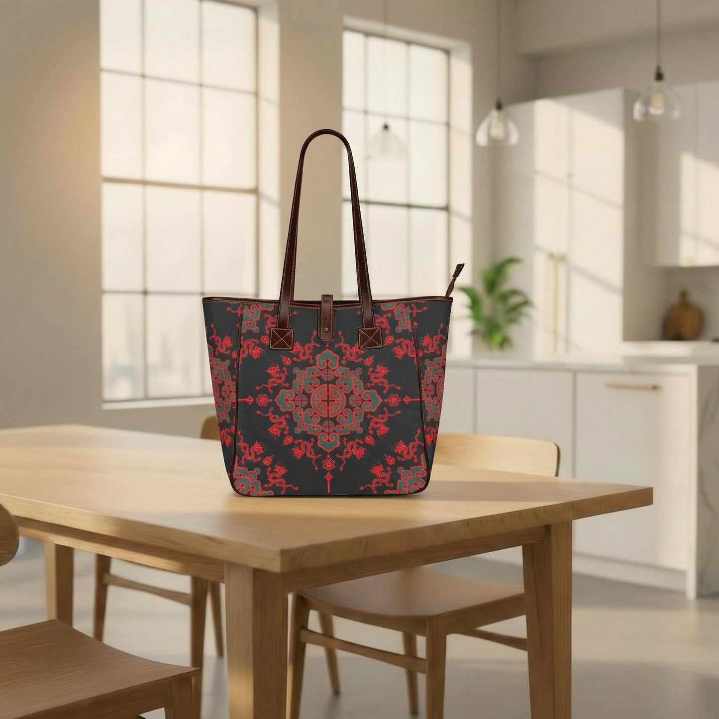 Black Red Dragon Tote Bag – Large Asian Style Handbag
