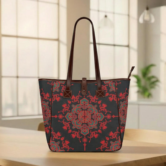 Black Red Dragon Tote Bag – Large Asian Style Handbag