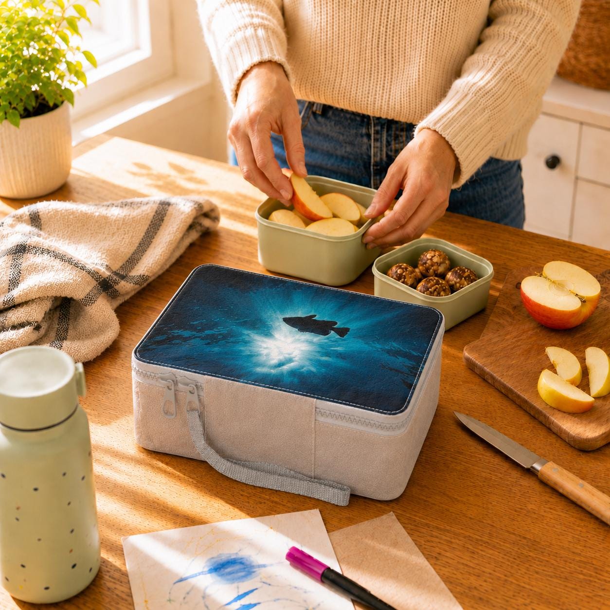 Underwater Eco Paper Lunch Box: Sea Fish Deep Blue Reusable Food Storage