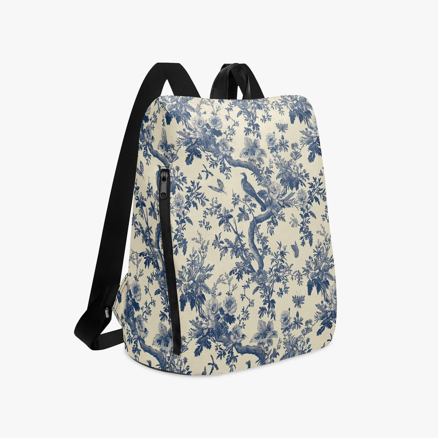 Toile de Jouy Canvas Backpack – Blue White French Vintage Daypack