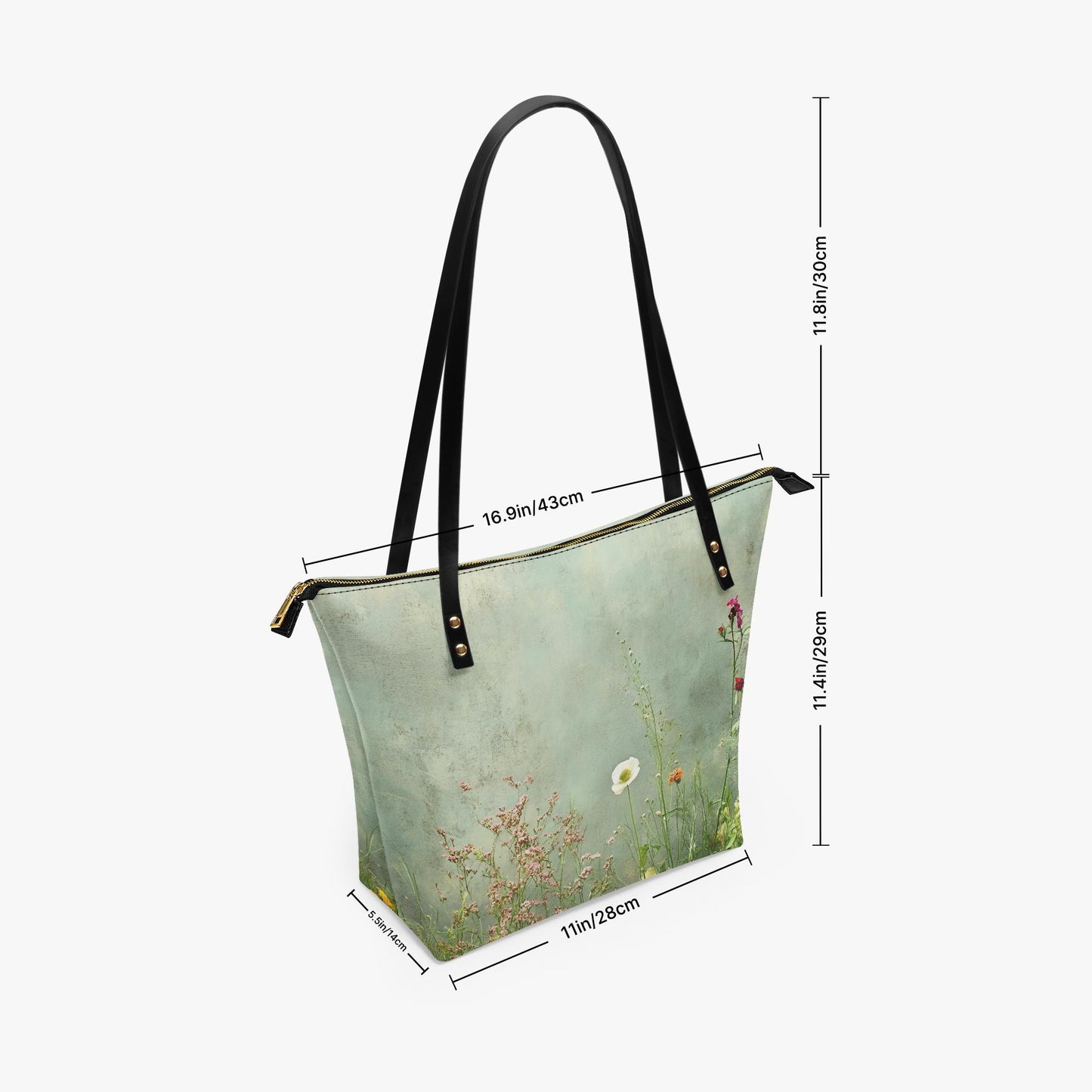 Green Summer Flowers Meadow Roomy Tote Bag - Large Floral Shoulder Handbag Shopper