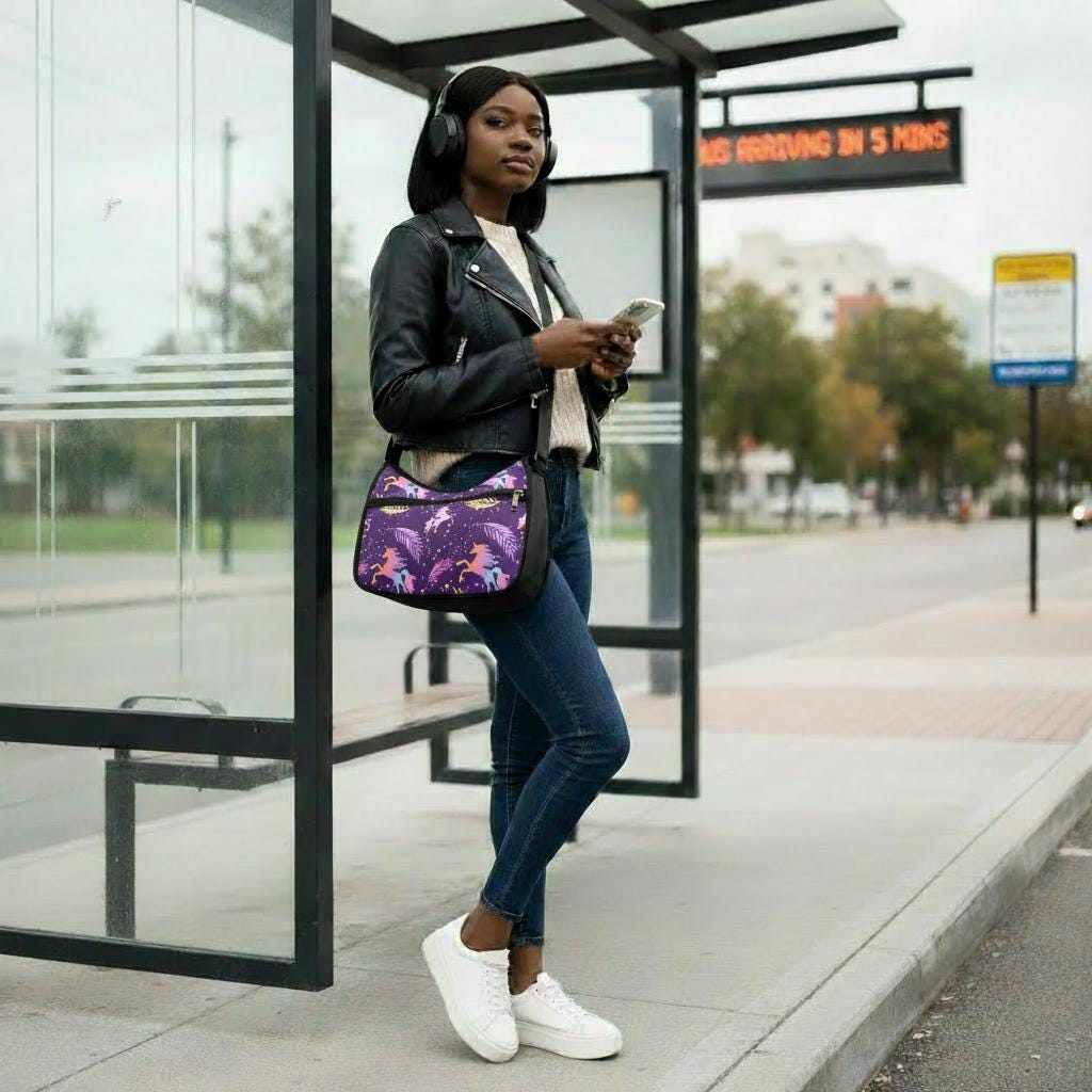 Purple Black Unicorn Shoulder Bag – Fairycore Oxford Fabric Hobo Bag
