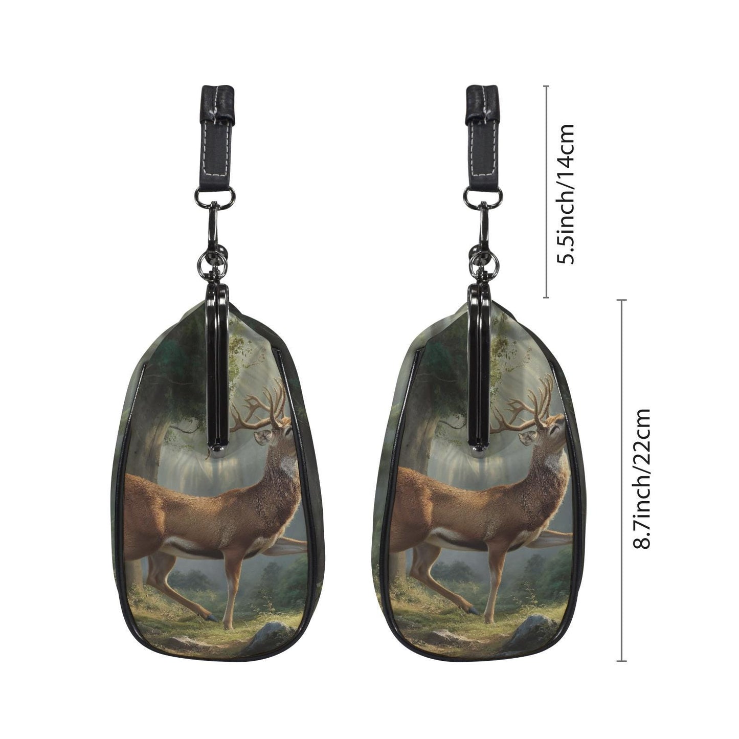 Majestic Deer Forest Dark Academia Handbag - Fairycore Kisslock Crossbody Shoulder Bag