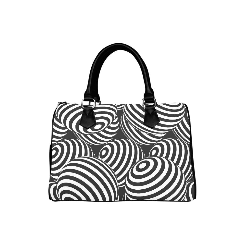 Retro 80s Op-Art Barrel Handbag – Black White Monochrome Everyday Purse