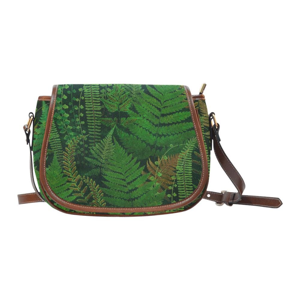 Bolso de montar verde con helechos – bolso botánico de estilo dark academia