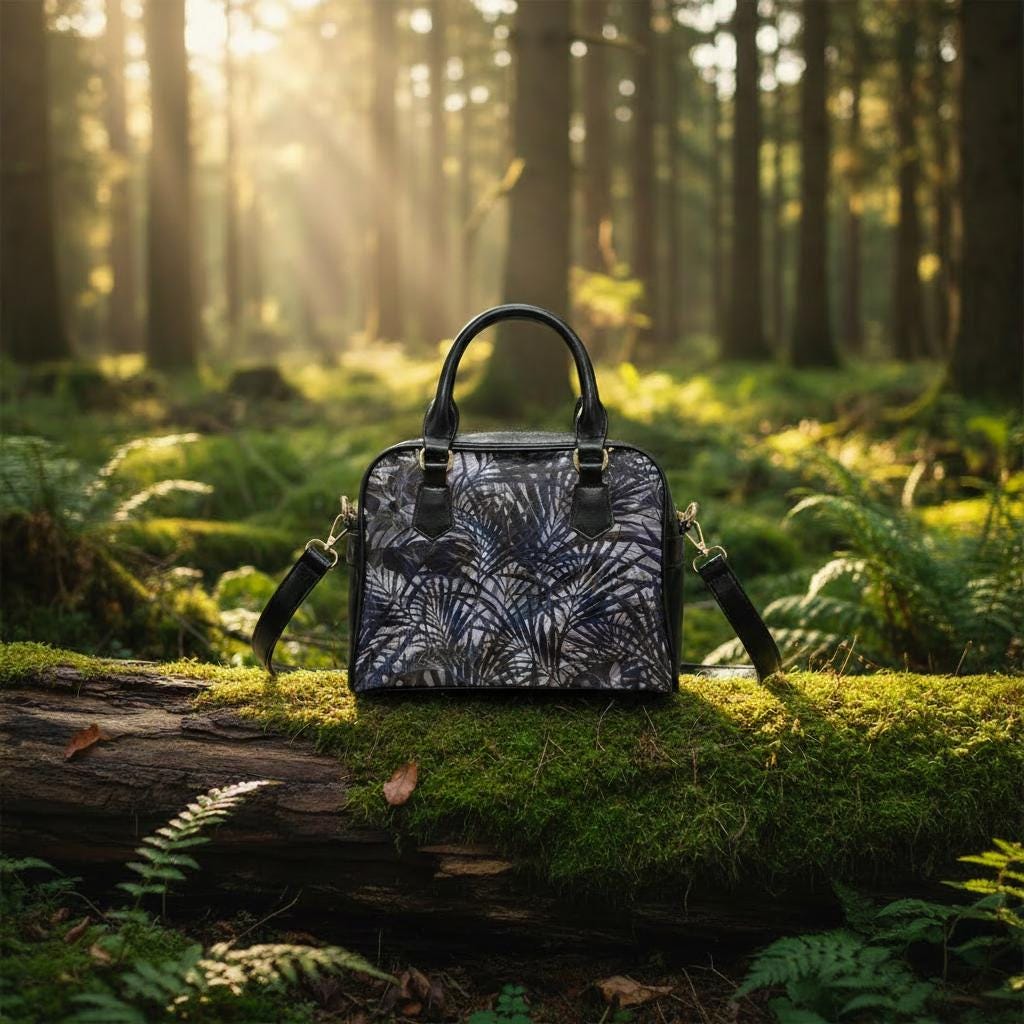 Black Gray Foliage Gothic Shoulder Handbag – Dark Academia Floral Handbag