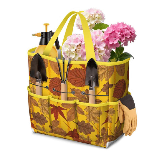 Autumn Leaves Garden Tote – Yellow Brown Gardening Tool Organizer Bag With Pockets