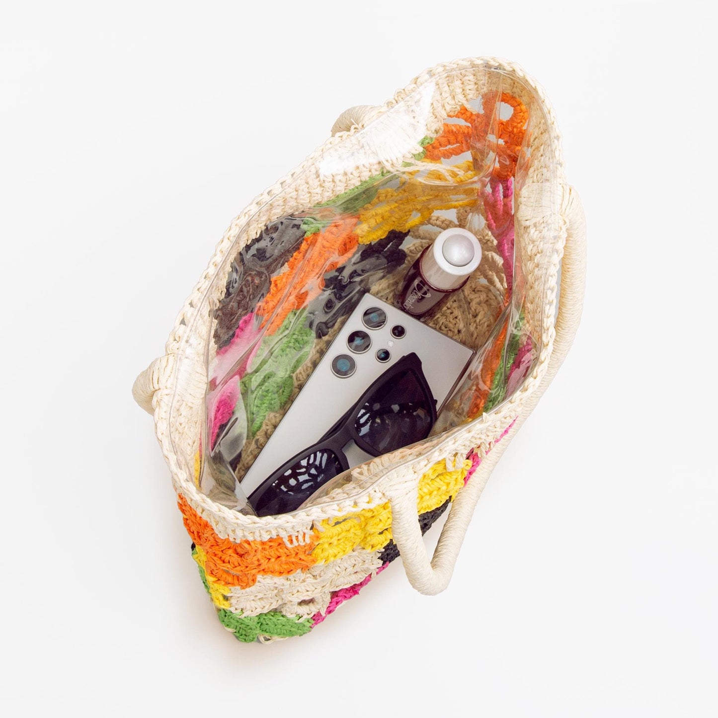 Colorful Crochet Flower Straw Bag – Boho 70s Retro Beach Summer Tote