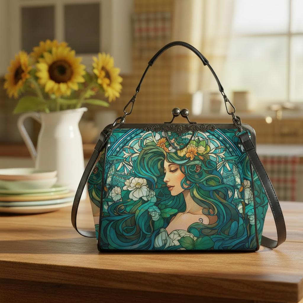 Art Nouveau Style Kiss Lock Handbag - Vintage Romantic Crossbody Bag