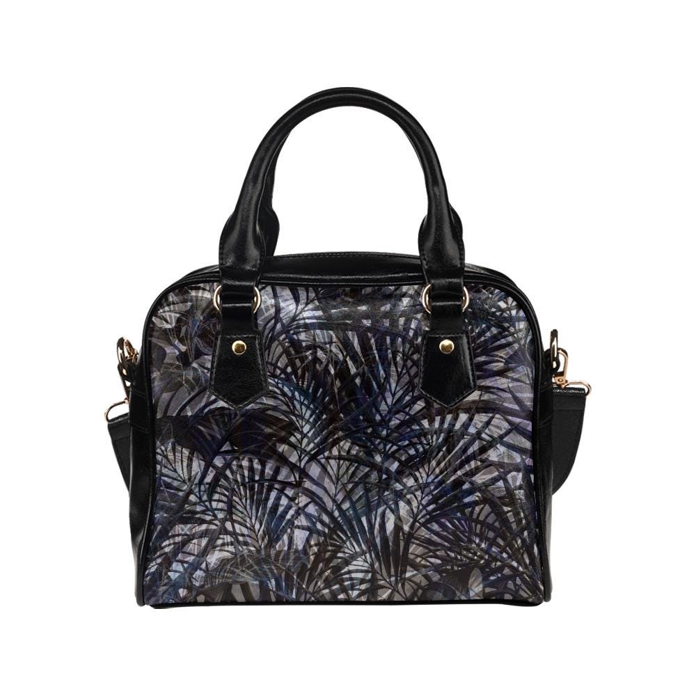 Black Gray Foliage Gothic Shoulder Handbag – Dark Academia Floral Handbag