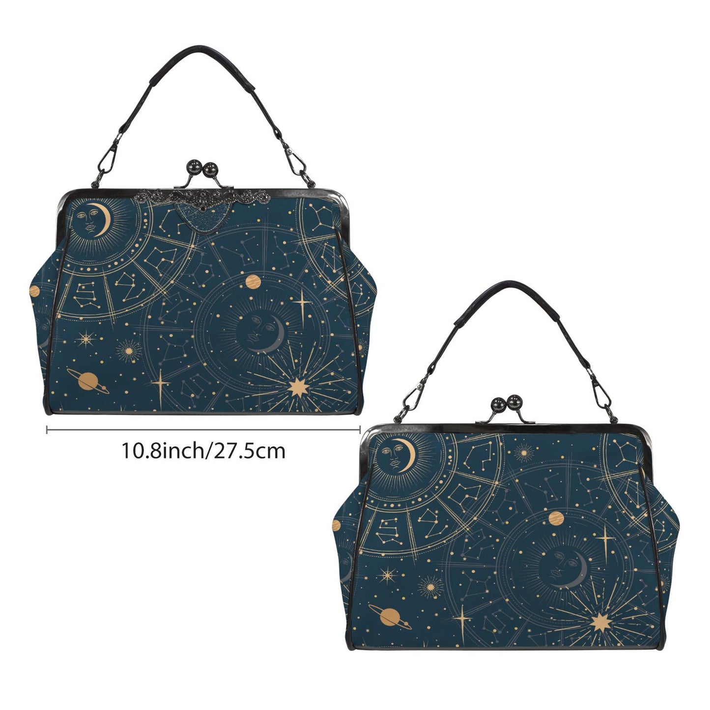 Moon Stars Witchy Astrology Kisslock Crossbody Handbag
