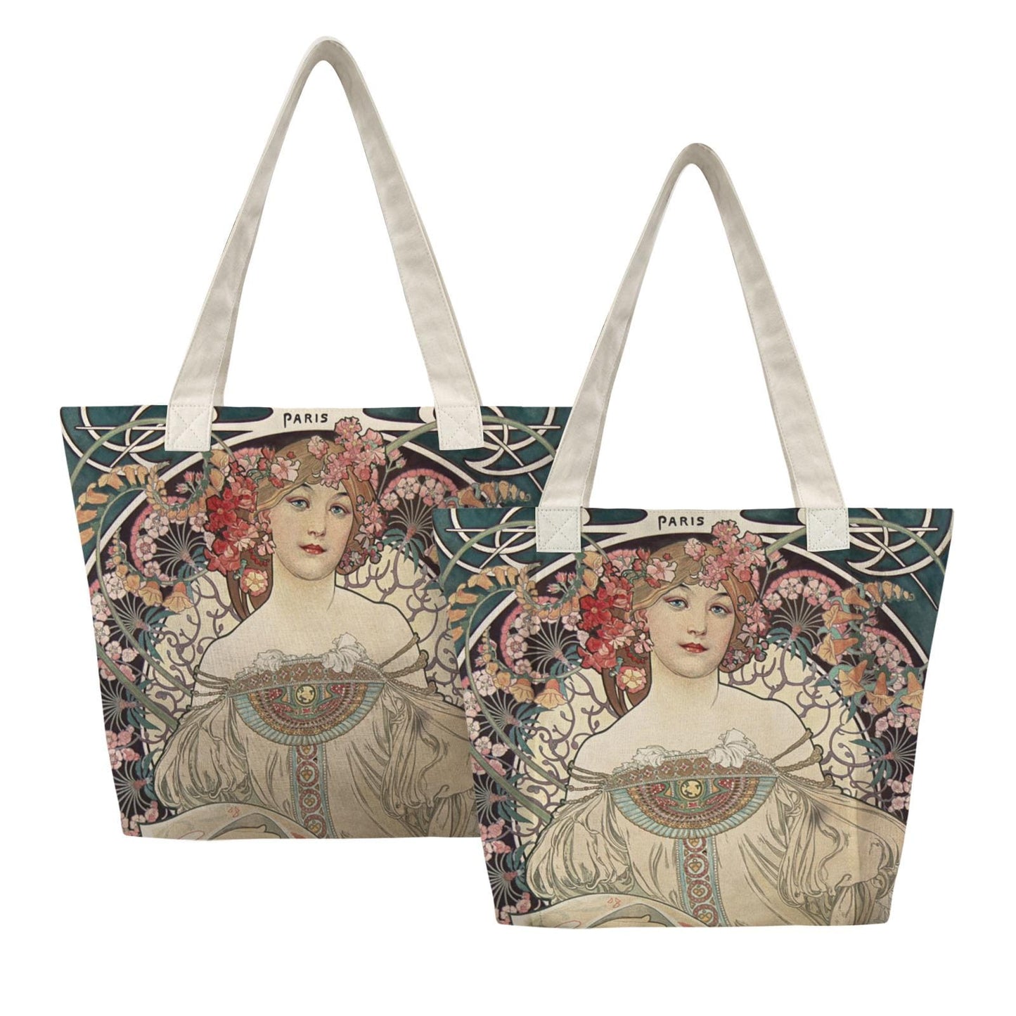 Art Nouveau Yoga Tote Bag with Mat Holder – Large Cotton Linen Fitness Shoulder Tote