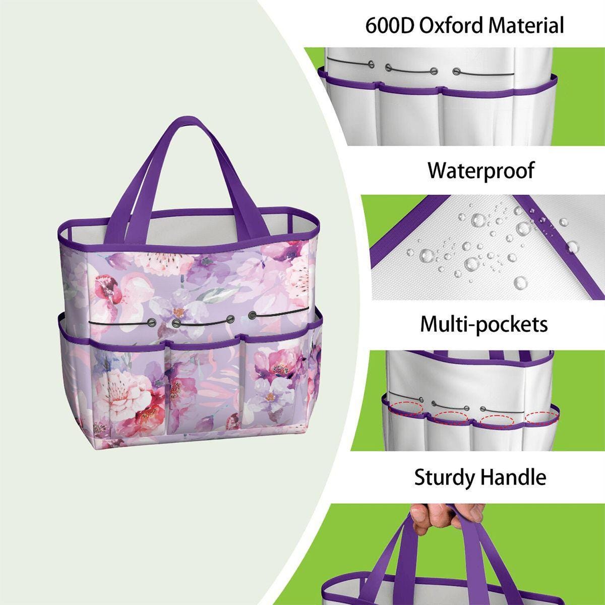 Lilac Flowers XL Gardening Tool Organizer Bag – Durable Garden Gift Tote with Pockets