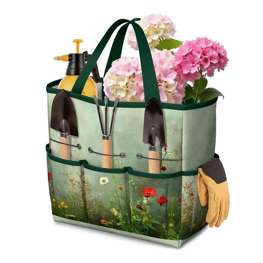 Wildflowers Meadow Gardening Tool Organizer Bag – Durable Tote with Pockets
