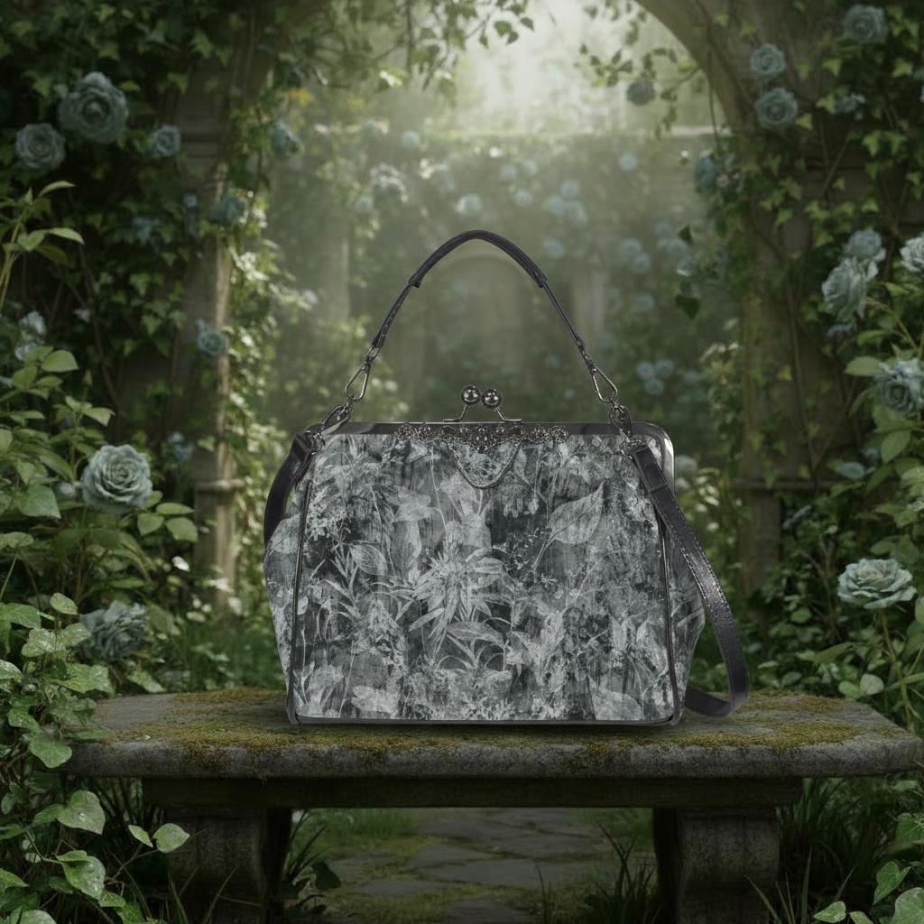 Dark Academia Moody Floral Vintage Kisslock Bag - Victorian Gothic Crossbody