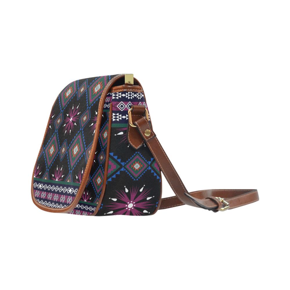 Boho Tribal Ikat Saddle Handbag – Dark Ethnic Modern Heritage Bag
