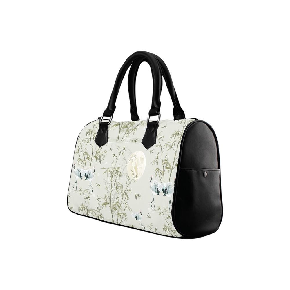 Crane Moon Bamboo Barrel Handbag – Asian Zen Art Japandi Purse