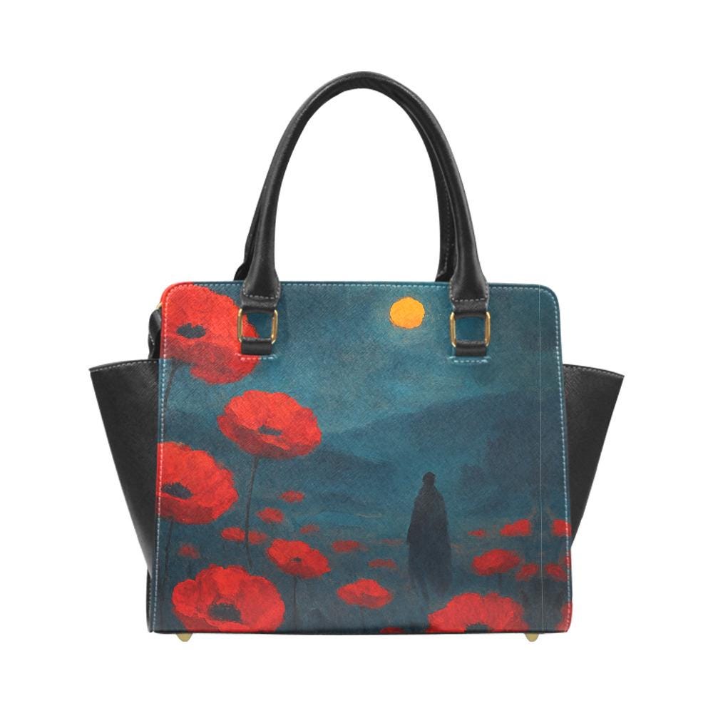 Moody Poppies Night Moon Rivet Shoulder Handbag – Vintage Style Purse