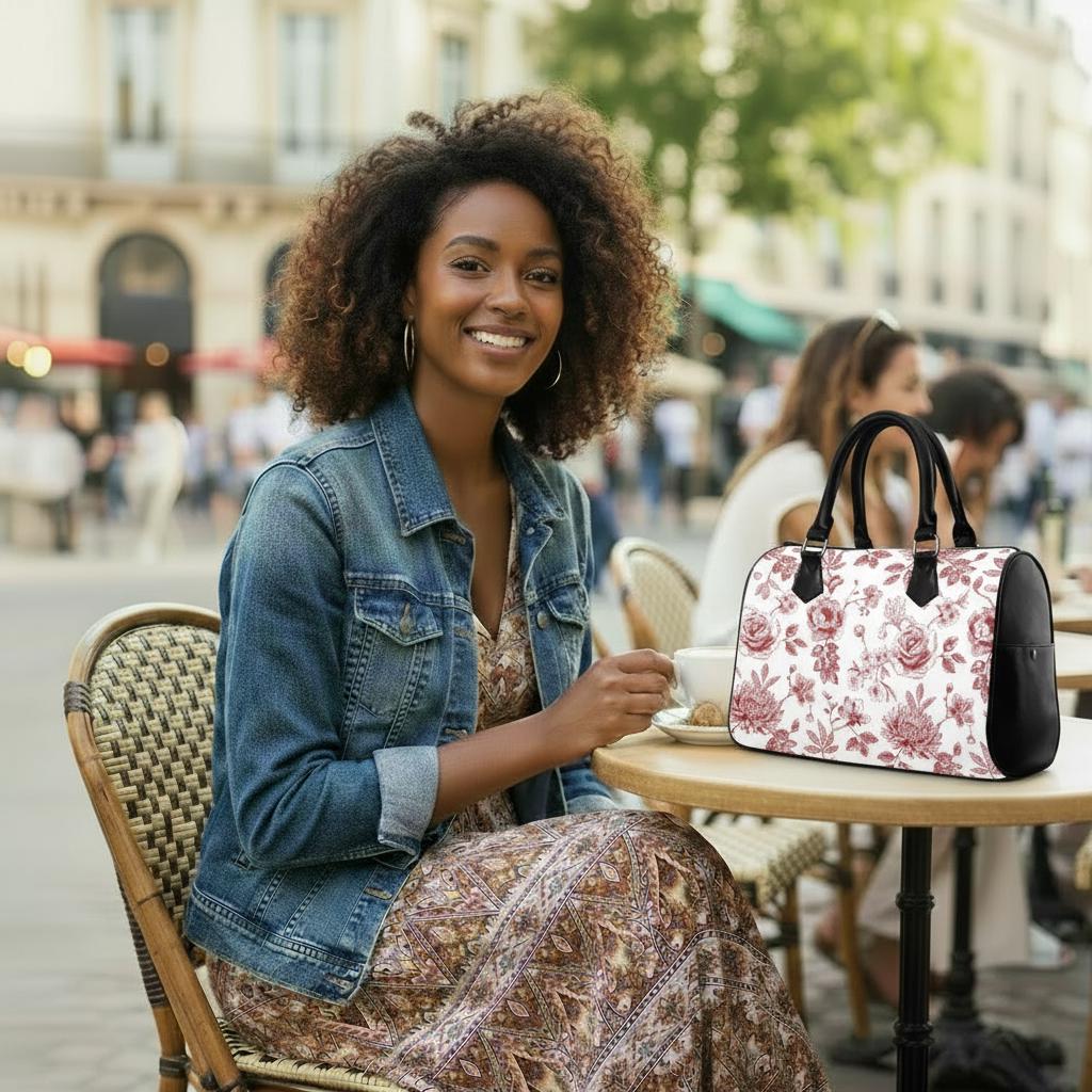 Toile de Jouy Barrel Handbag – Red White French Vintage Bag