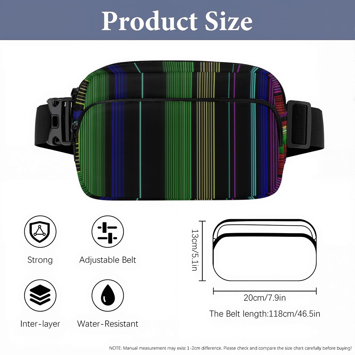 Retro 80s Striped Pattern Fanny Pack – Hands-Free Belt Bag