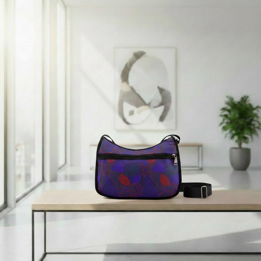 Blue Red Foliage Boho Shoulder Bag – Dark Academia Vegan Oxford Fabric Hobo Bag