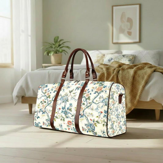 Toile de Jouy Weekender Travel Bag – French Vintage Print Vegan Duffle Bag