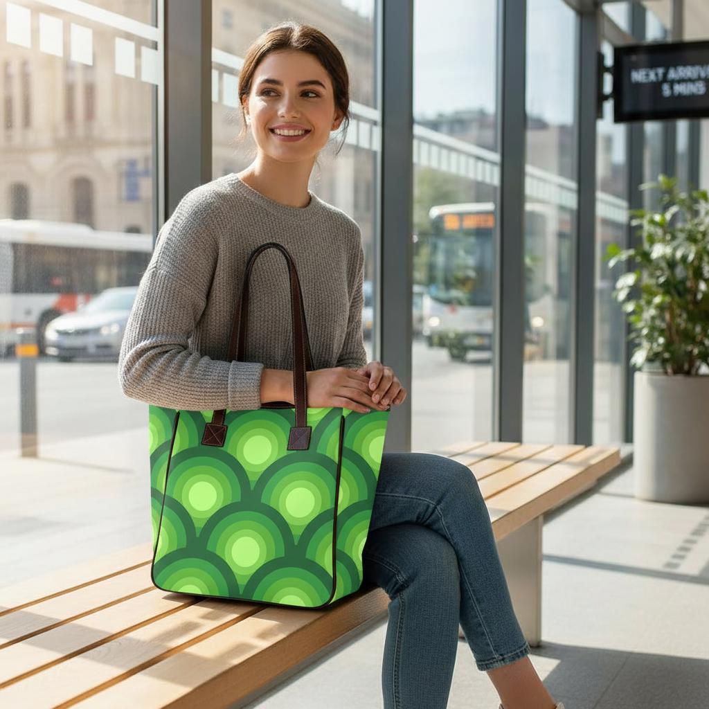 70s Retro Midcentury Style Handbag – Green Classic Large Tote Bag