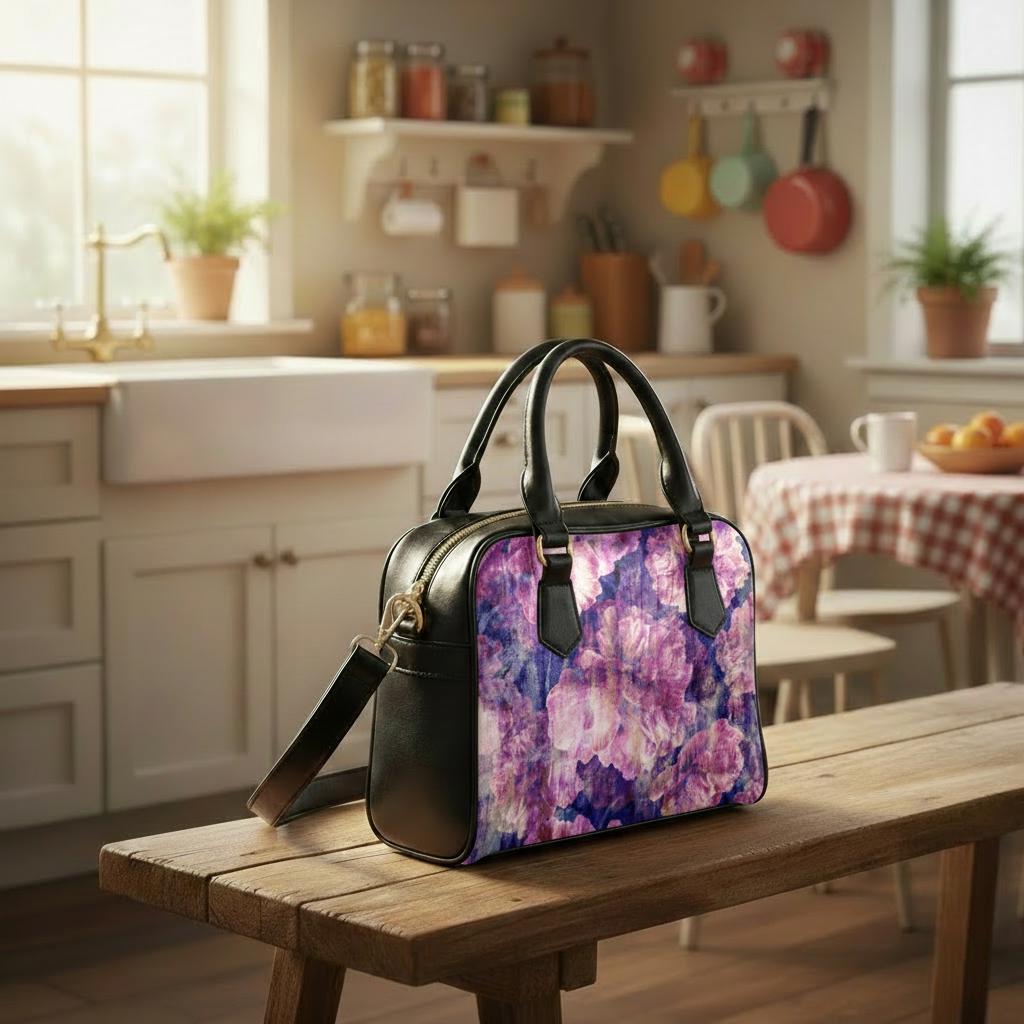 Bold Pink Purple Vintage Flowers Top Handle Shoulder Bag