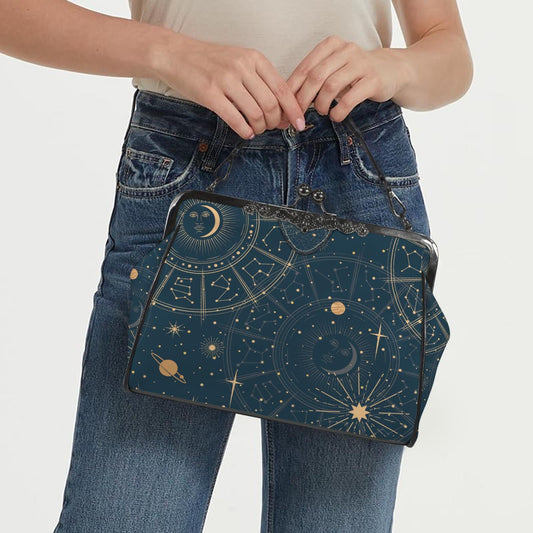 Moon Stars Witchy Astrology Kisslock Crossbody Handbag