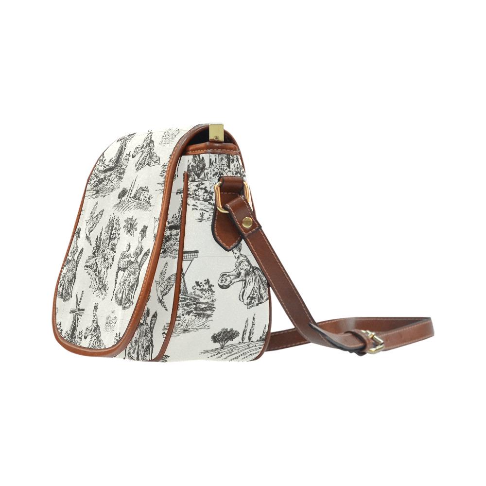 Toile de Jouy Saddle Bag, French Vintage Romantic Crossbody or Shoulder Handbag