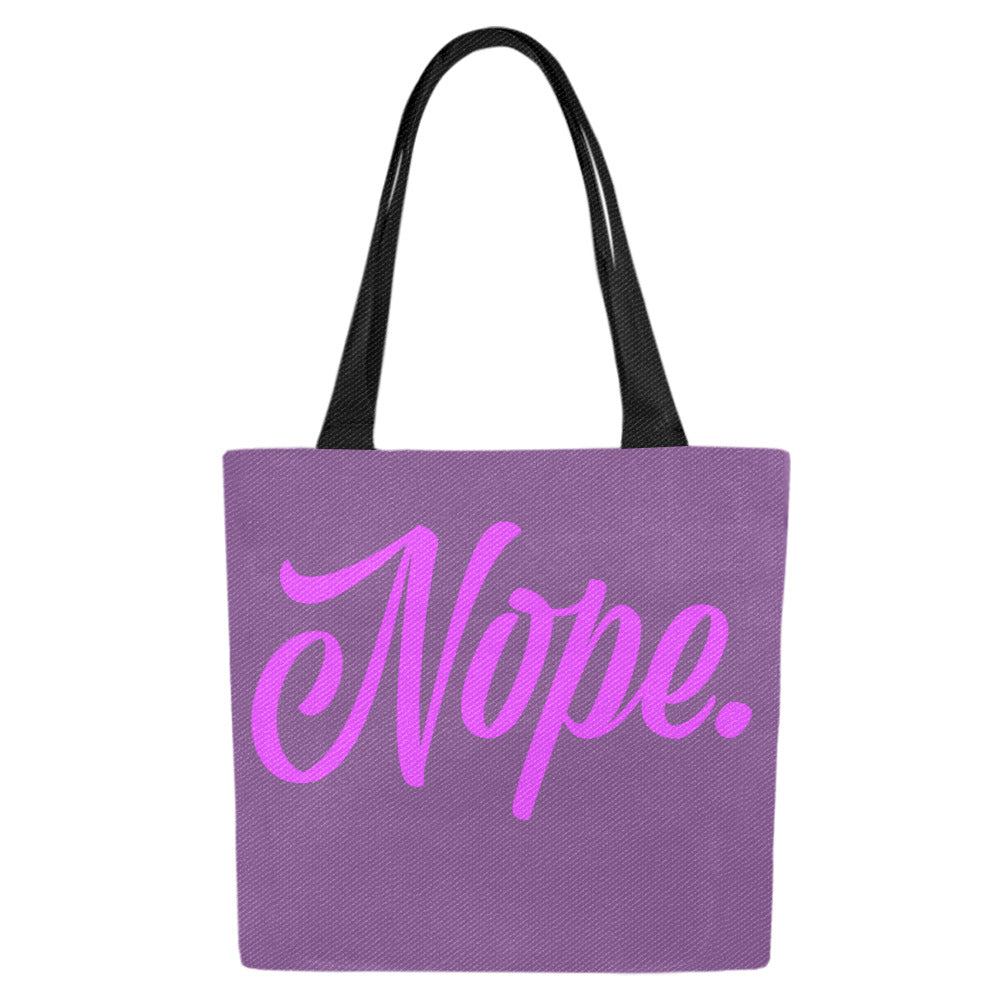 Nope Purple Spacious Cotton Canvas Tote Bag – Black Handles Set of 2