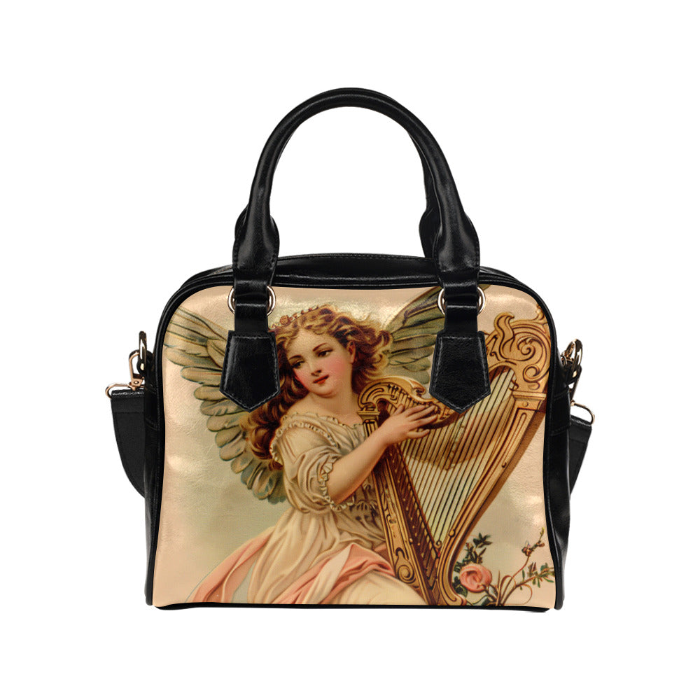 Vintage Baroque Angel Top Handle PU-Leather Handbag with Shoulder Strap