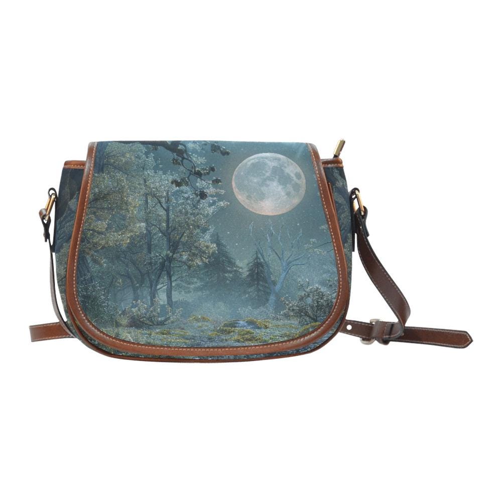 Bolso de media luna de luna llena melancólica – bolso bandolera gótico de estética dark academia
