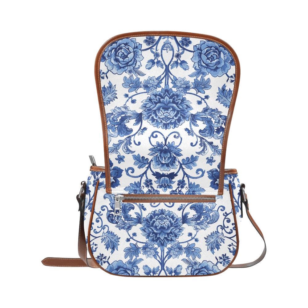 Toile de Jouy Vintage Saddle Bag - French Vintage Style Crossbody