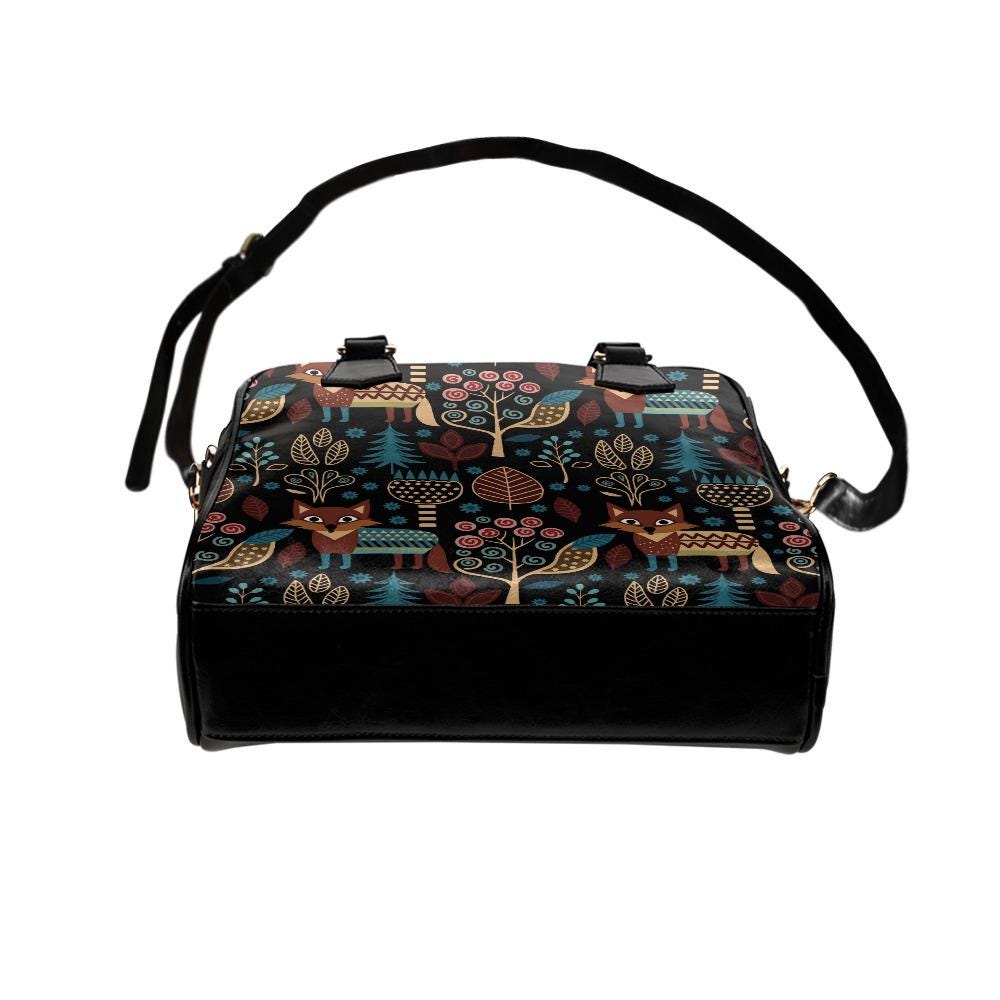 Nordic Folkloric Shoulder Bag – top view with zipper closure on white background