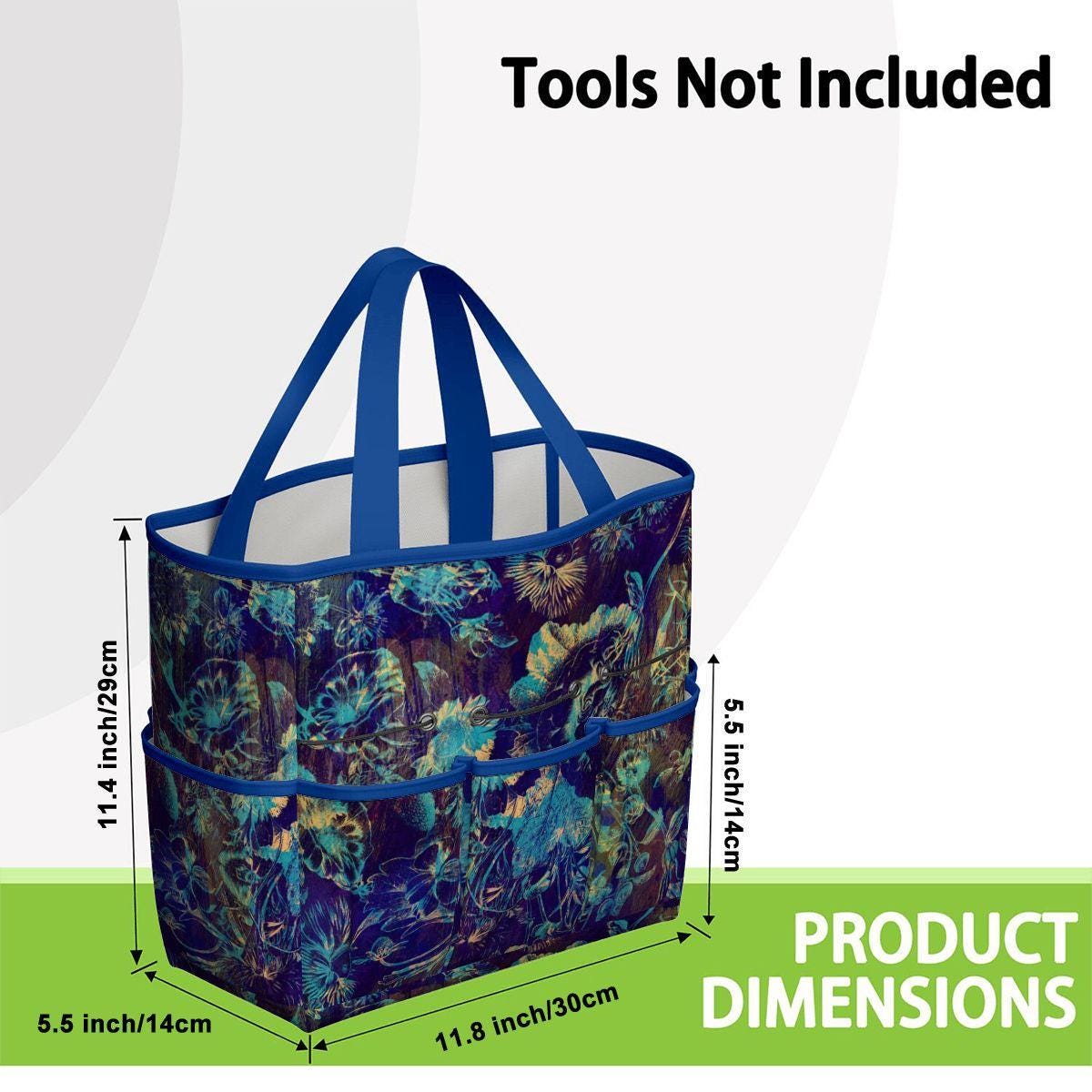 Black Blue Green Floral Gardening Tool Organizer Bag – Dark Academia Moody Tote