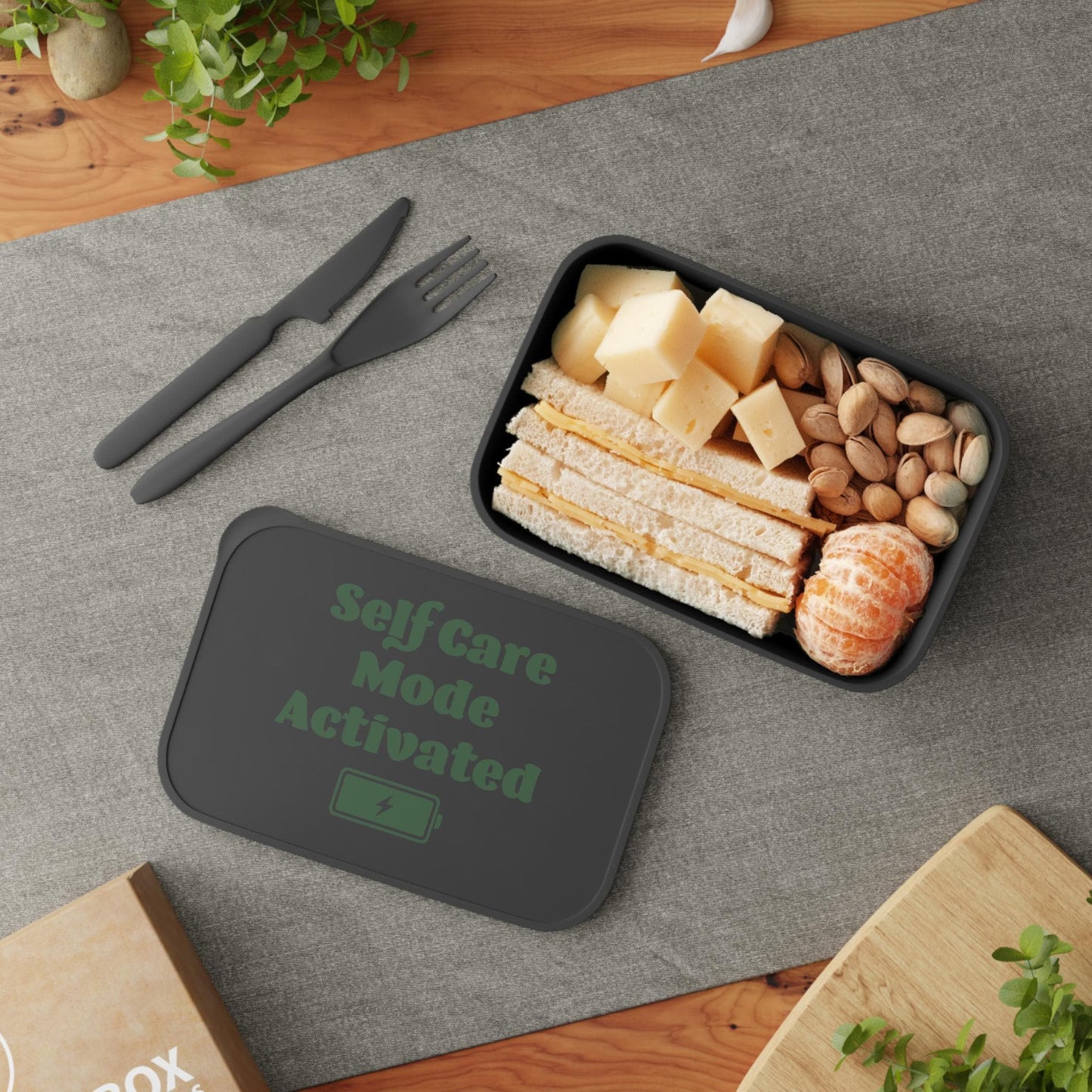 Self Care Mode Bioplastic Bento Box: Sustainable Lunchware with Cutlery