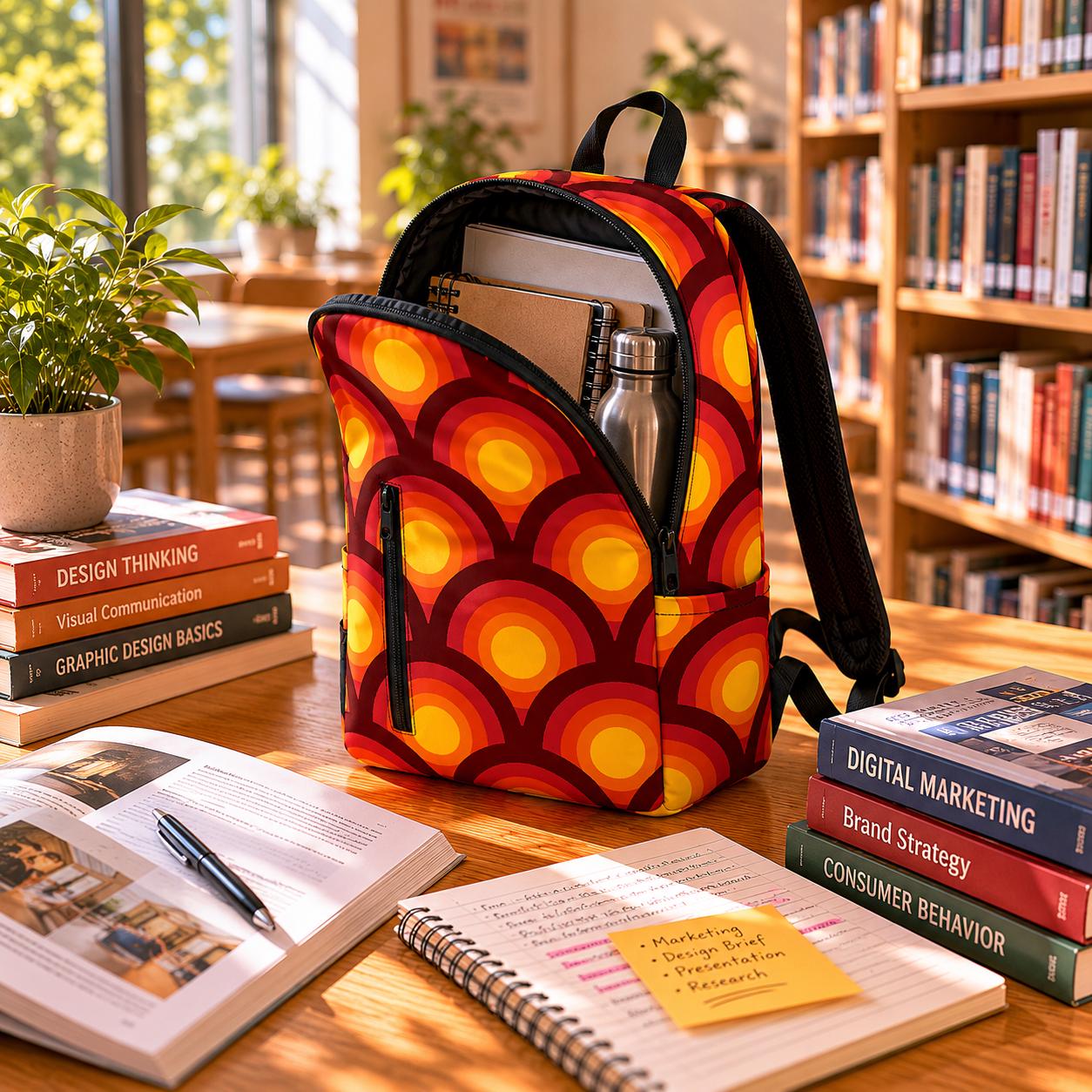Retro 70s Backpack – Orange Red Yellow Twill Daypack