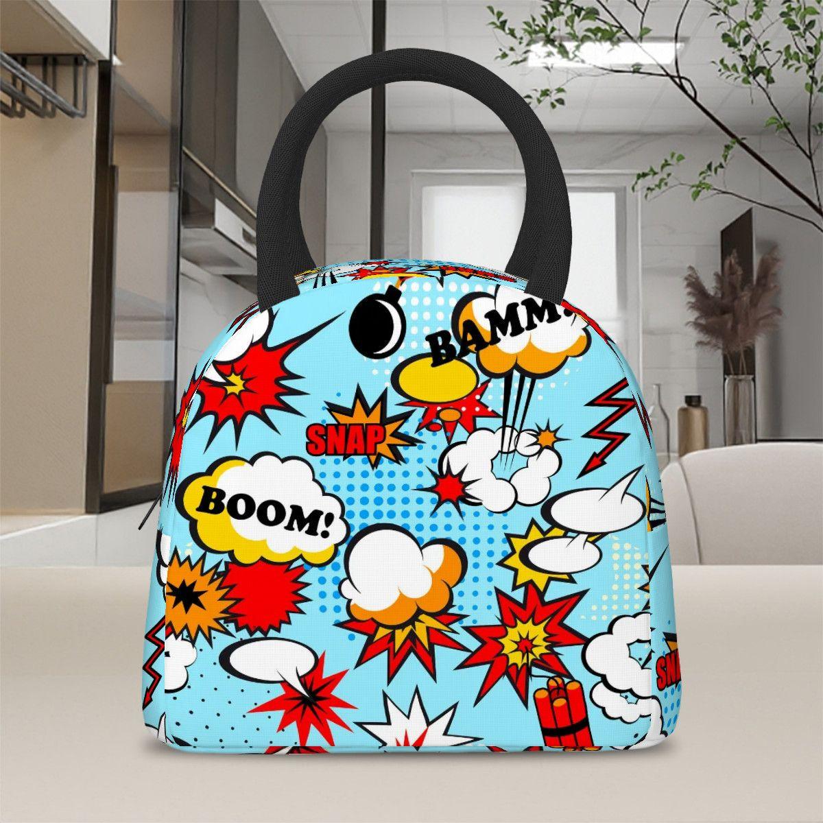 Insulated Comic Cartoon Lunch Bag: Reusable Oxford Cloth Cooler Tote