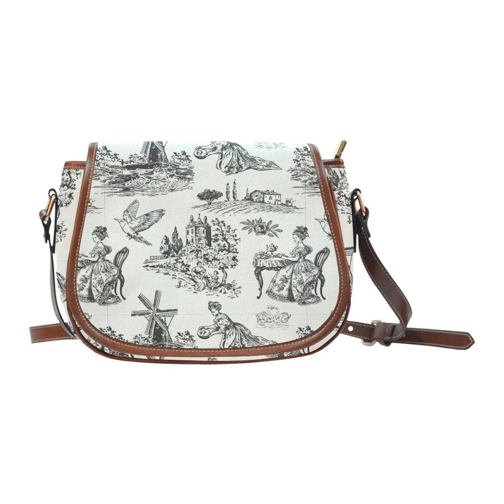 Toile de Jouy Saddle Bag, French Vintage Romantic Crossbody or Shoulder Handbag