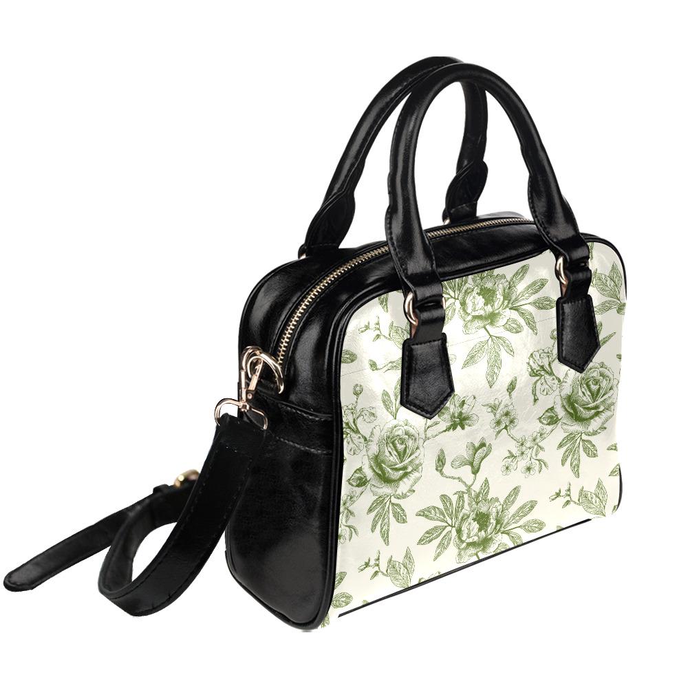 Green White Toile de Jouy Vegan Bag - Floral Crossbody Handbag
