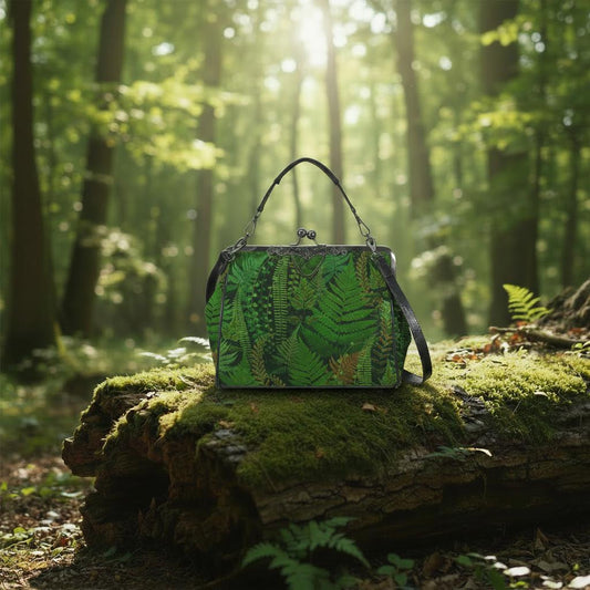 Dark Academia Green Fern Kisslock Crossbody Handbag - Vintage Forest Bag
