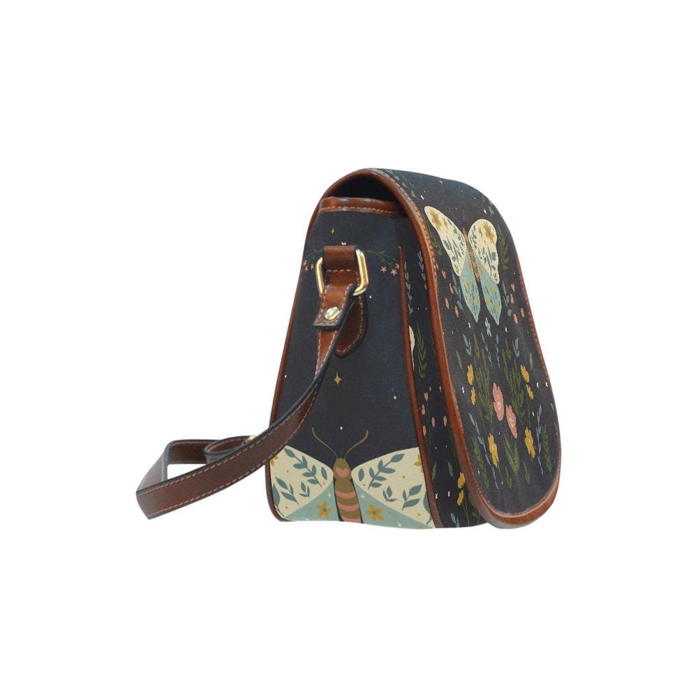 Dark Academia Moth Butteflies Saddle Handbag – Crossbody Oxford Fabric Alternative