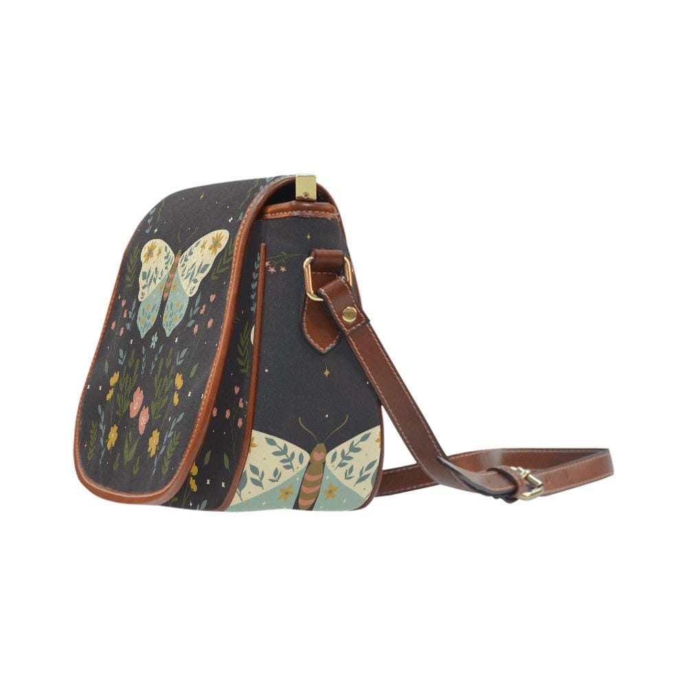 Dark Academia Moth Butteflies Saddle Handbag – Crossbody Oxford Fabric Alternative