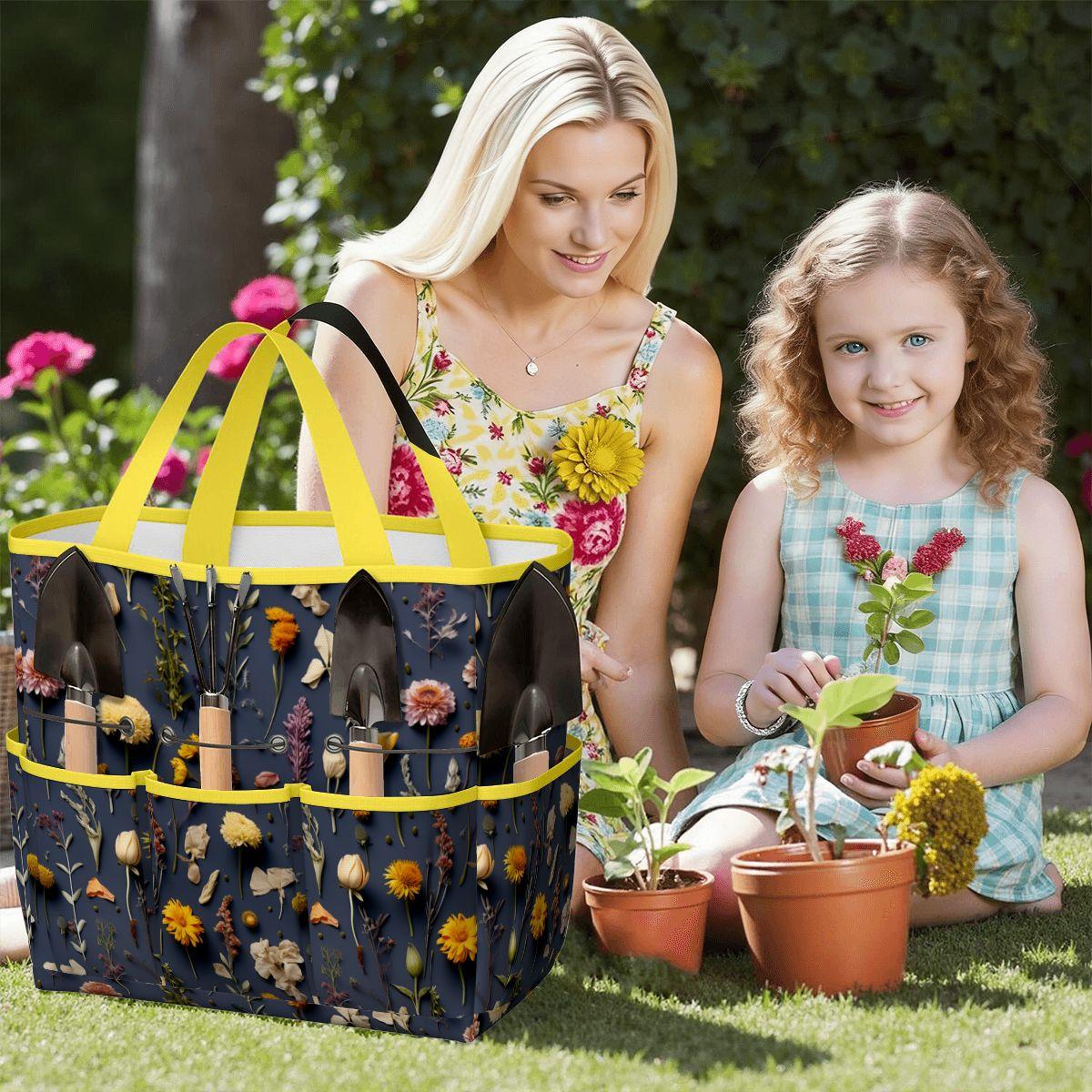 Dried Flowers Print Garden Tote – Gardening Tool Organizer Bag With Pockets